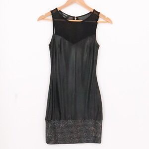 Bebe Bodycon Mini Dress Rhinestone Club Bling Showgirl Cocktail Party Size XXS